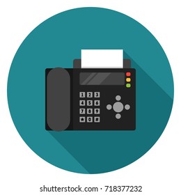 Fax icon. Illustration in flat style. Round icon with long shadow.