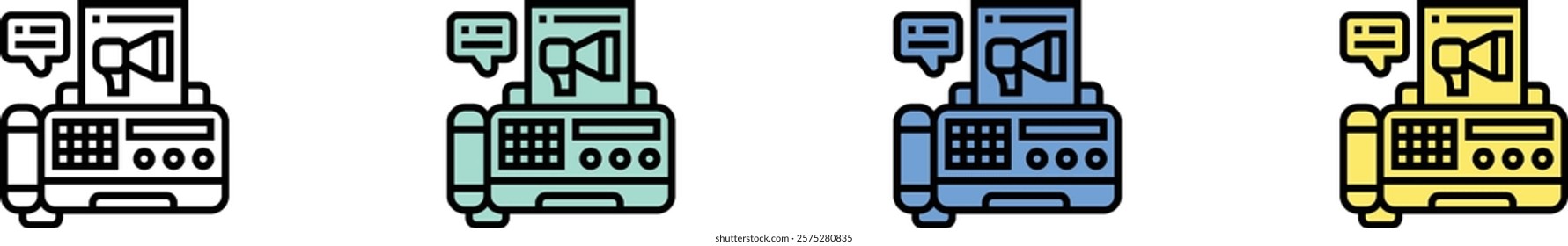 fax icon. Outline, Green, Blue and Yellow Style Design Isolated On White Background