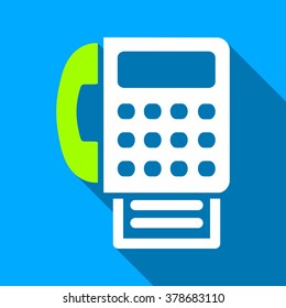 Fax long shadow vector icon. Style is a flat light symbol with rounded angles on a blue square background.