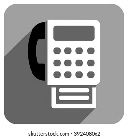 Fax long shadow vector icon. Style is a flat fax iconic symbol on a gray square background.