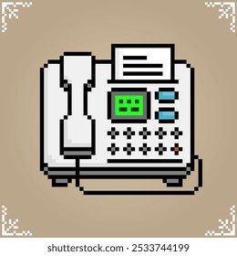 Fax machine in 8 bit pixel art for game assets and web icons in vector illustrations.