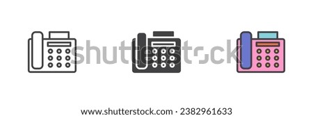 Fax machine different style icon set. Line, glyph and filled outline colorful version, Office telephone outline and filled vector sign. Symbol, logo illustration. Vector graphics