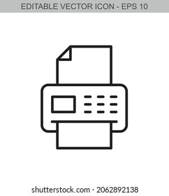 Fax machine. Editable stroke line icon. Vector illustration.