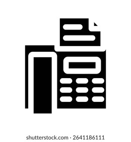 Fax Machine Icon, Black Office Equipment Vector.