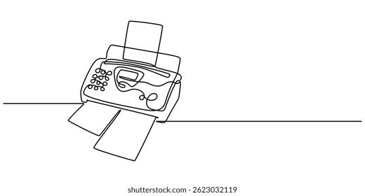 ícone de máquina de fax desenho contínuo de uma linha, ícone de linha de máquina de fax, ícone de linha de fax, impressora Um desenho de linha em fundo branco, desenho mínimo de impressora digital para o estilo de negócios da empresa.