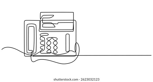 ícone de máquina de fax desenho contínuo de uma linha, ícone de linha de máquina de fax, ícone de linha de fax, impressora Um desenho de linha em fundo branco, desenho mínimo de impressora digital para o estilo de negócios da empresa.