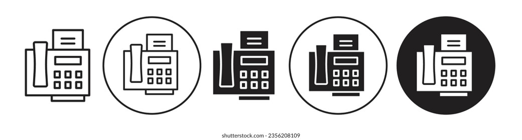 Faxgerät-Symbol Symbol für Tintenstrahldrucker. Vektorsatz von Business File Telefax Instrument zu E-Mail-Kommunikationsgerät. Flache Umrisse von Papierdruckgeräten mit Telefonlogo