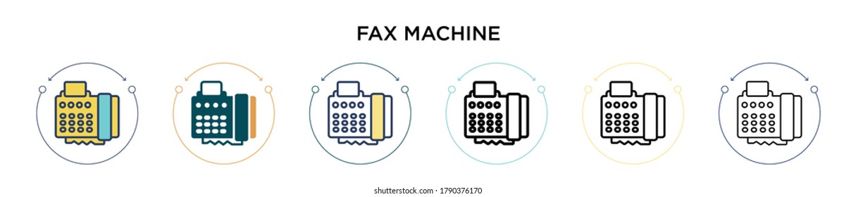 Faxgerät-Icon in gefüllter, dünner Linie, Umriss- und Strichform. Vektorgrafik von zwei farbigen und schwarzen Fax-Maschine Vektorgrafiken-Designs kann für mobile, iPhone-, web-basierte