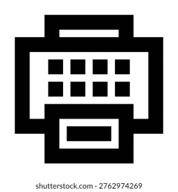 Fax machine icon in sharp bold line style for document transmission and office devices. Perfect for apps, websites, UI tools, paper communication, and facsimile or telephone hardware illustrations.