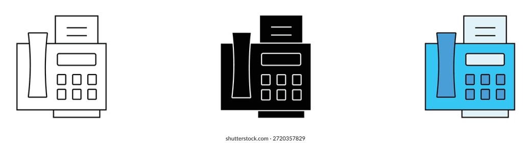 Vector del icono de la máquina de fax. fax, símbolo de transmisión de documentos. Ilustración vectorial.