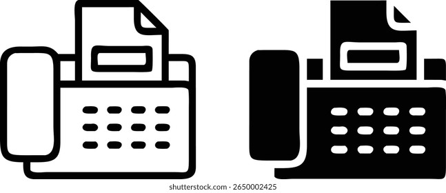 Fax Machine Icons – Black and White Office Communication Vector Device Set