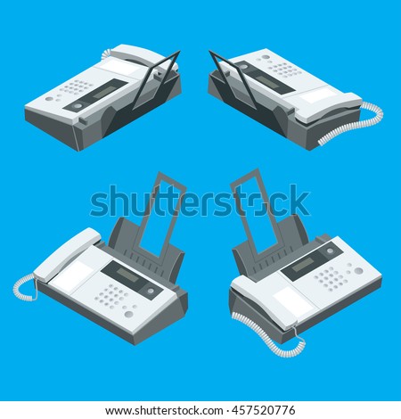Fax machine, office equipment. Flat 3d vector isometric illustration.