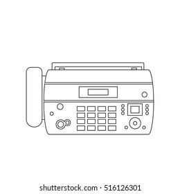 Fax machine office phone equipment telephone, connection office phone, digital fax receiver line icon. Office center phone connection device fax vector outline drawing.
