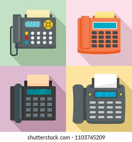 Fax machine telephone icons set. Flat illustration of 4 fax machine telephone vector icons for web