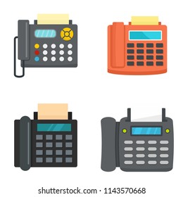 Fax machine telephone icons set. Flat illustration of 4 fax machine telephone vector icons isolated on white