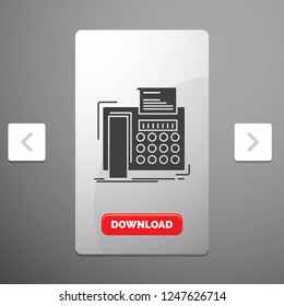 fax, message, telephone, telefax, communication Glyph Icon in Carousal Pagination Slider Design & Red Download Button