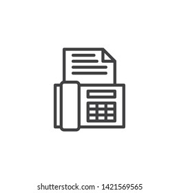 Fax with paper document line icon. linear style sign for mobile concept and web design. Fax machine print outline vector icon. Symbol, logo illustration. Vector graphics
