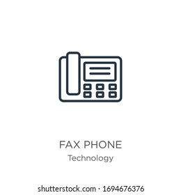 Icono de teléfono de fax. Icono de contorno de teléfono lineal delgado aislado en fondo blanco de la colección de tecnología. Signo vectorial de línea, símbolo para web y móvil
