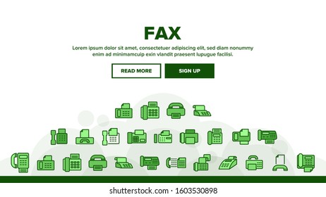 Fax Printer Landing Web Page Header Banner Template Vector. Fax Telephonic Office Equipment For Print Message And Document Illustration