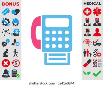 Fax vector icon. Style is bicolor flat symbol, pink and blue colors, rounded angles, white background.