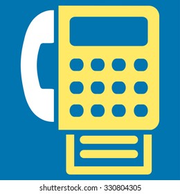 Fax vector icon. Style is bicolor flat symbol, yellow and white colors, rounded angles, blue background.