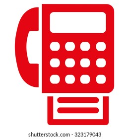 Fax vector icon. Style is flat symbol, red color, rounded angles, white background.