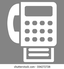 Fax vector icon. Style is flat symbol, white color, rounded angles, gray background.