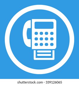 Fax vector icon. Style is flat rounded symbol, white color, rounded angles, blue background.