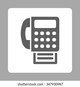 Fax vector icon. Style is flat rounded square button, dark gray and white colors, silver background.