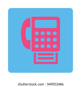 Fax vector icon. Style is flat rounded square button, pink and blue colors, white background.