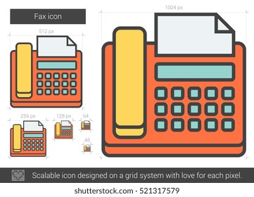 Ícone de linha de vetor de fax isolado no fundo branco. Ícone de linha de fax para infográfico, site ou aplicativo. Ícone escalável projetado em um sistema de grade.