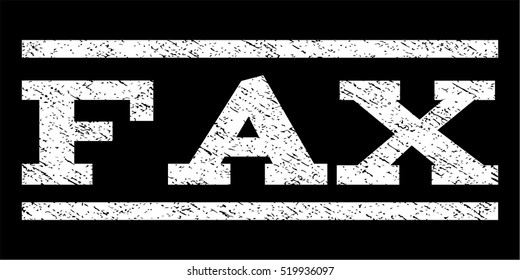 Fax watermark stamp. Text caption between horizontal parallel lines with grunge design style. Rubber seal stamp with scratched texture. Vector white color ink imprint on a black background.