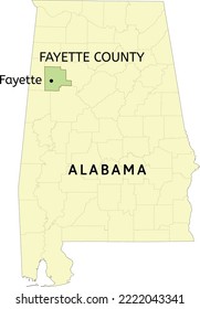 Ubicación del condado de Fayette y la ciudad de Fayette en el mapa del estado de Alabama