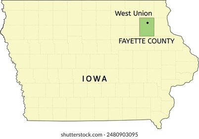 Fayette County and city of West Union location on Iowa state map