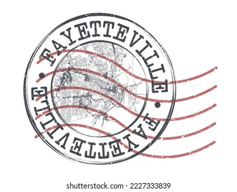 Fayetteville, NC, USA Stamp Map Postal. Silhouette Seal Roads and Streets. Passport Round Design. Vector Icon. Design Retro Travel National Symbol.