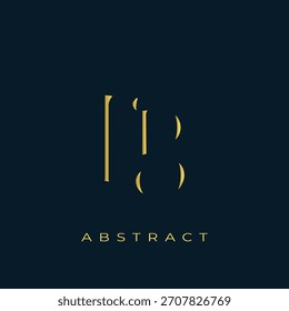 FB Abstractas diseño de logotipo dorado. Abstractas composición de símbolos de oro sobre un fondo azul marino oscuro