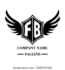 FB A bold winged shield emblem with customizable initials A-Z. Sleek black-and-white vector, perfect for branding, sports teams, motorcycle clubs, gaming,apparel and High-quality
