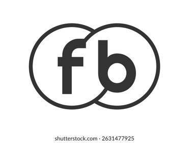 FB business company emblem with outline rounds and letters f b. Logo template of two merged circles for brand identity, logotype. Vector Infinity symbol  and technology sign.