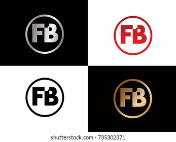 FB Circle Letter Logo Design with RED GOLD BLACK Silver Vector Illustration
