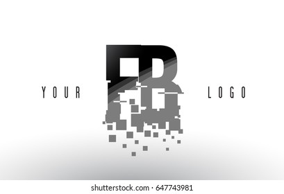 FB F B Pixel Letter Logo with Digital Shattered Black Squares. Creative Letters Vector Illustration.