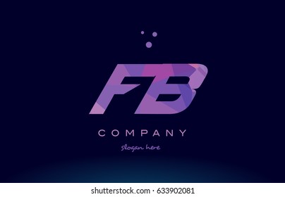 fb f b polygon polygonal letter alphabet text pink purple dots creative company logo vector icon design template