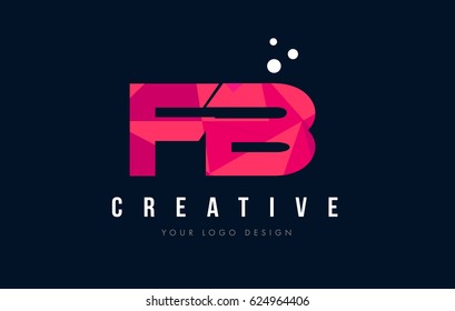 FB F B Purple Letter Logo Design with Low Poly Pink Triangles Concept