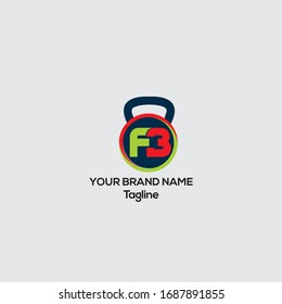 Logo de FB fitness, F3, logotipo vectorial de Fitness bodybuilding 