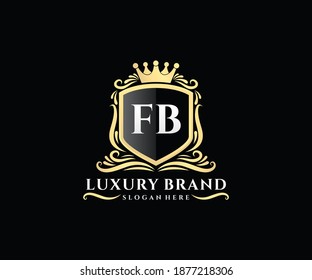 FB Initial Letter Gold calligraphic feminine floral hand drawn heraldic monogram antique vintage style luxury logo design.