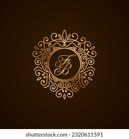 FB letra inicial logotipo de monograma de lujo, joyería de ornamen elegante, emblema de forma de amor corazón