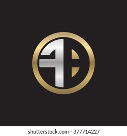FB initial letters circle elegant logo golden silver black background