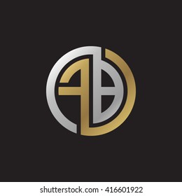 FB initial letters loop linked circle elegant logo golden silver black background