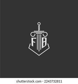 FB initial monogram law firm with sword and pillar logo design