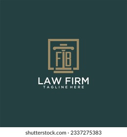 Logotipo de monograma inicial FB para la firma de abogados con diseño de hitos en cuadrado creativo