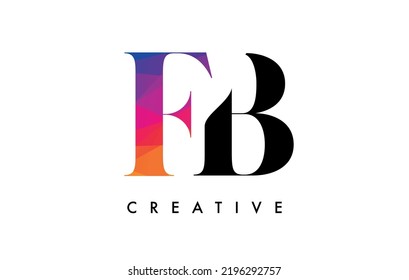 FB Letter Design with Creative Cut and Colorful Rainbow Texture. BF Letter Icon Vector Logo with Serif Font and Minimalist Style.